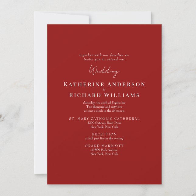 Convite Casamento Formal Vermelho de Inverno 2 Locais Junt (Frente)