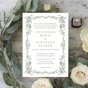 Convite Casamento Formal Vitoriano Elegante Sage Green