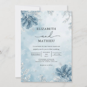 Convite Casamento fosco Blue Winter Blooms
