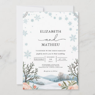 Convite Casamento fosco de flocos de neve de inverno
