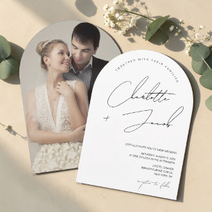 Convite Casamento Foto Arco Script Minimalista Preto Branc