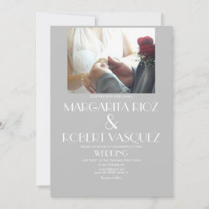 Convite Casamento Foto Casais Branco Cinza Moderno  