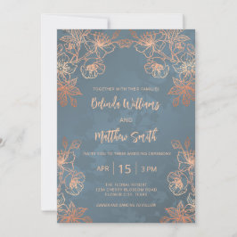 Convite Casamento Foto Cobre Azul Poeirento Dourado