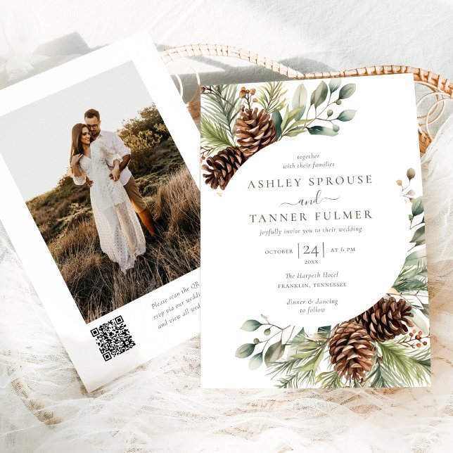 Convite Casamento Foto Código QR de Elegante Verde Natalíc (Criador carregado)