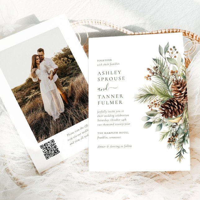 Convite Casamento Foto Código QR de Vegetação de Pinheiro  (Criador carregado)