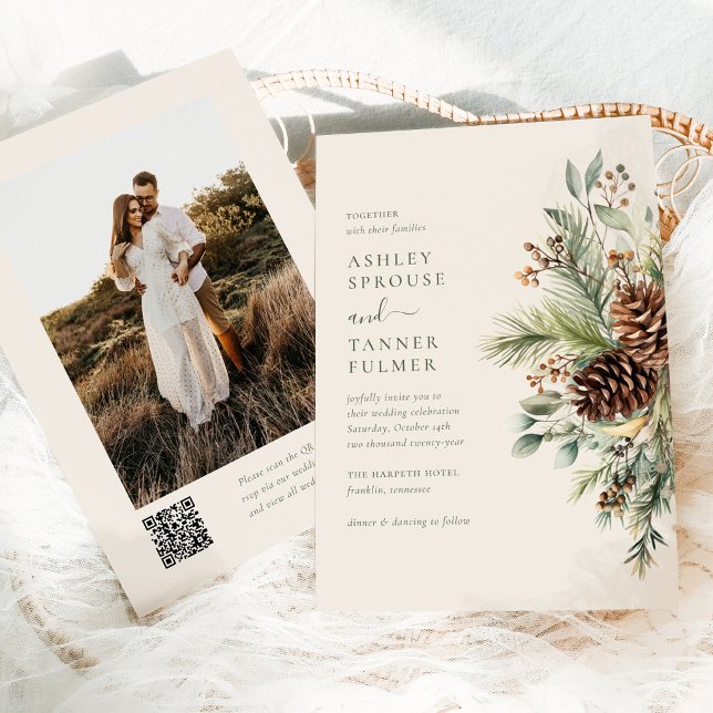 Convite Casamento Foto Código QR de Vegetação de Pinheiro  (Criador carregado)