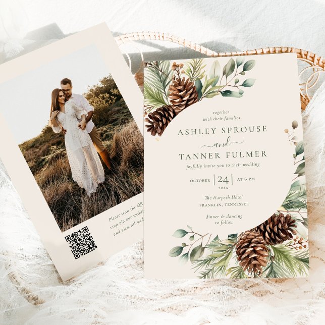 Convite Casamento Foto Código QR de Vegetação de Pinheiro  (Criador carregado)