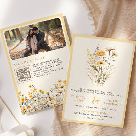 Convite Casamento Foto Código QR Flor Silvestre Boho Amare