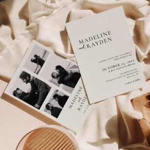 Convite Casamento Foto Colagem Verde Simplicidade Elegante