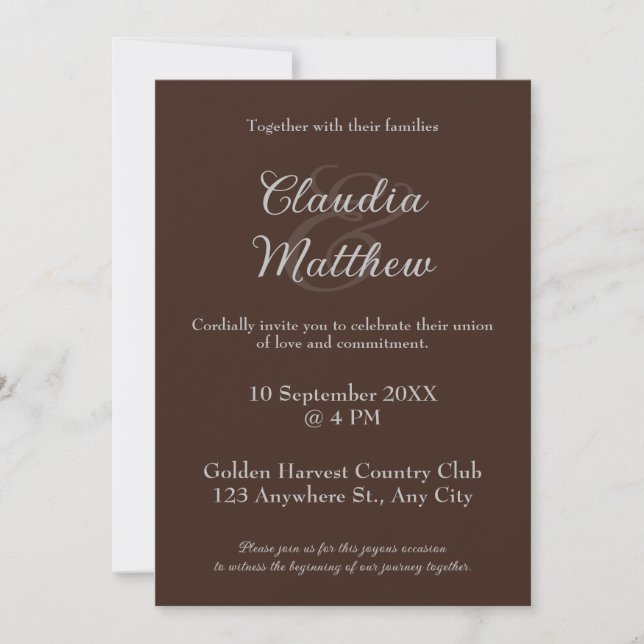 Convite Casamento Foto com Café Espresso Elegante e Letra  (Frente)