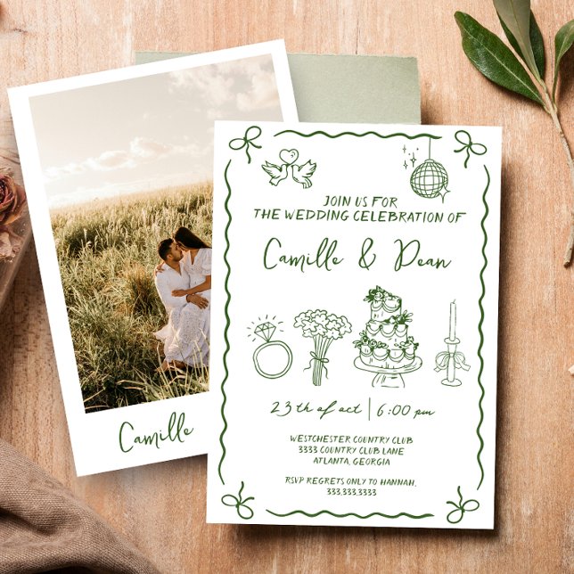 Convite Casamento Foto com Caligrafia Desenhada à Mão Tend (Criador carregado)