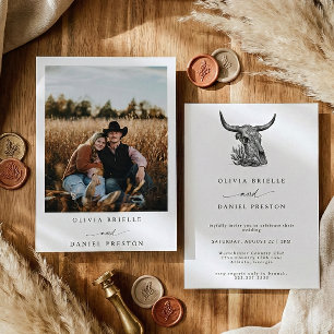 Convite Casamento Foto Crânio de Vaca Ocidental Minimalist