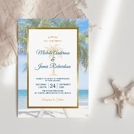Convite Casamento Foto da Praia da Palmeira Tropical Gold