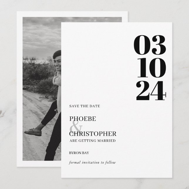 Convite Casamento foto data moderna e contemporânea (Frente/Verso)