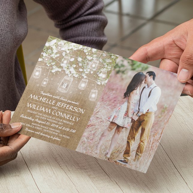 Convite Casamento Foto de Bebê Respirando Rustico em Sacar (Criador carregado)