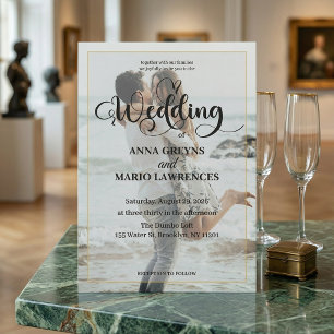 Convite Casamento Foto de Caligrafia Moderna Dourado Falso
