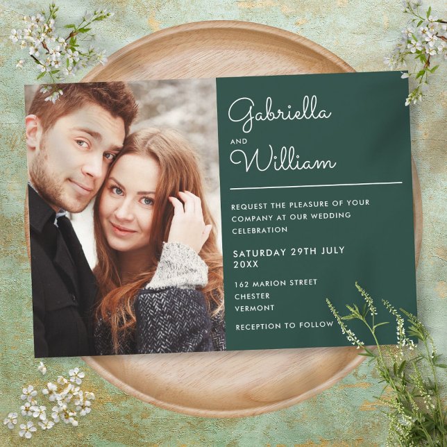 Convite Casamento Foto Esmeralda Verde Script Moderno (Criador carregado)