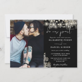 Convite Casamento Foto Luzes Florais Preto E Branco Gótico
