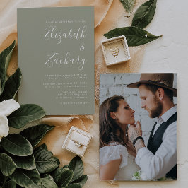 Convite Casamento Foto Moderno Script Verde Sage