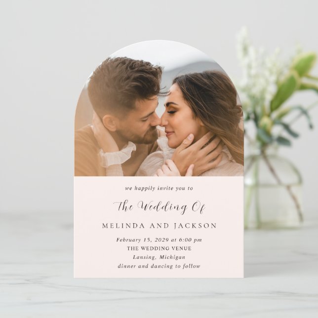 Convite Casamento Foto Neutro Terroso Moderno (Em pé/Frente)