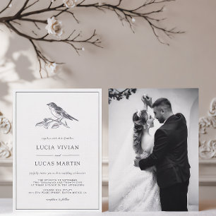 Convite Casamento Foto Preto E Branco De Pássaro Vintage