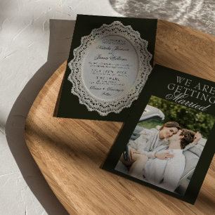Convite Casamento Foto Preto e Branco de Renda Antiga Fort