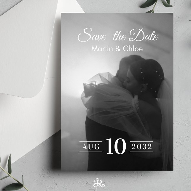 Convite Casamento Foto Preto e Branco Romântico Moderno (Criador carregado)