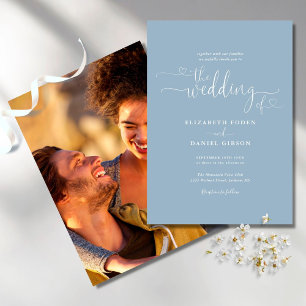 Convite Casamento Foto Rascunho Corações Elegantes Azul Em