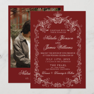 Convite Casamento Foto Retro Burgundy Antigo Dinheiro Vint