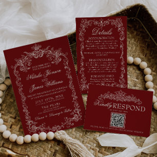 Convite Casamento Foto Retro Burgundy Antigo Dinheiro Vint
