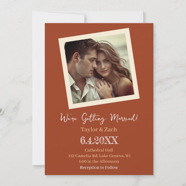 Convite Casamento Foto Retro Marrom e Creme Vintage (Frente)