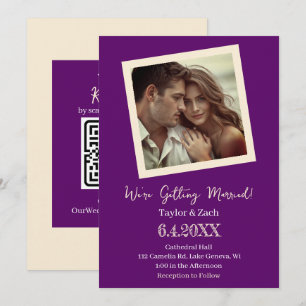 Convite Casamento Foto Retro Vintage Roxo e Creme