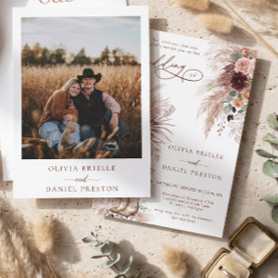Convite Casamento Foto Rustico Western Boho Grama Pampas