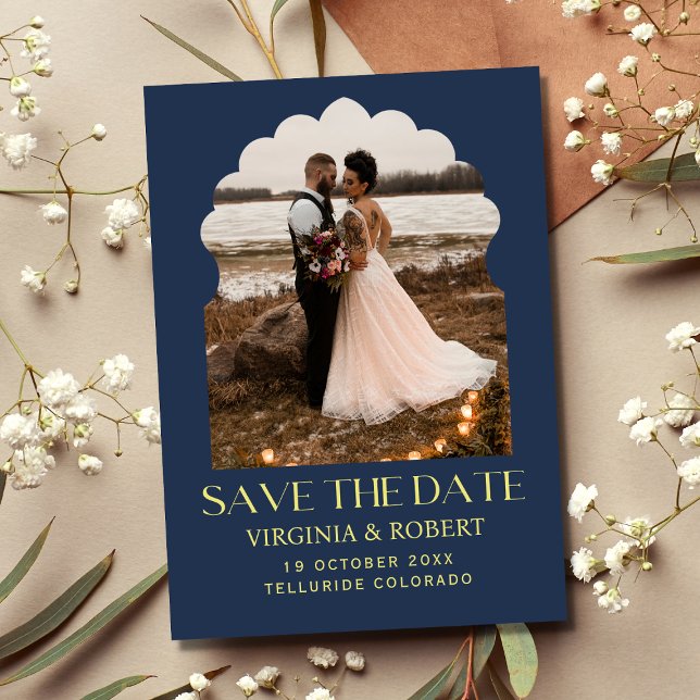 Convite Casamento Foto Save The Date Azul Marinho Royal Ch (Criador carregado)