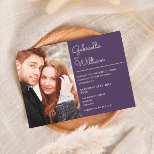 Convite Casamento Foto Script Moderno Elegante Roxo