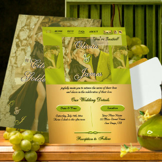Convite Casamento Foto Sobreposta Ouro Verde Cítrico Moder