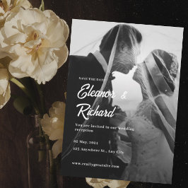 Convite Casamento Foto Sobreposta Preto e Branco Elegante
