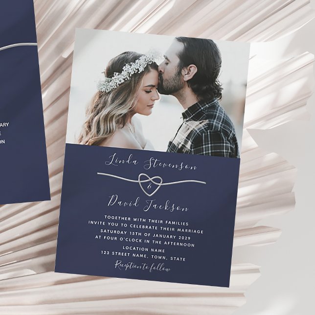 Convite Casamento Fotográfico Azul Marinho Moderno (Criador carregado)