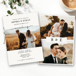 Convite Casamento Fotográfico Clássico Bege Minimalista