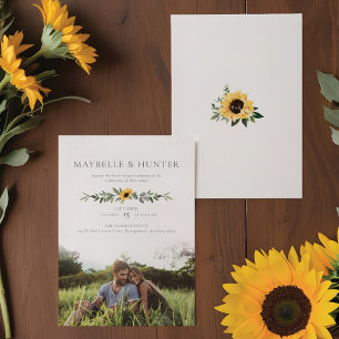 Convite Casamento Fotográfico com Girassol Amarelo Modern
