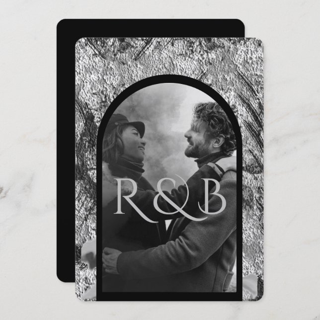 Convite Casamento Fotográfico com Montanhas Brancas Negras (Frente/Verso)