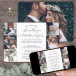 Convite Casamento Fotográfico com Recepção de Aniversário<br><div class="desc">Se circunstâncias inesperadas causaram um adiamento da sua recepção de casamento, o primeiro aniversário é uma oportunidade perfeita para comemorar um ano depois. Convide a família e os amigos para uma festa elegante de aniversário de 1rua com este convite de colagem de fotos dos 7 na moda modernos. Toda a...</div>