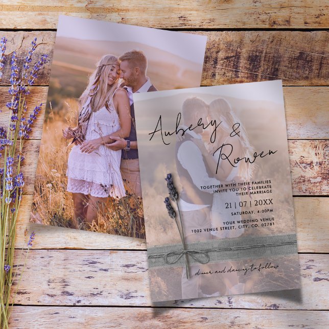 Convite Casamento Fotográfico de Boho Lavanda Rustic Twine (Criador carregado)