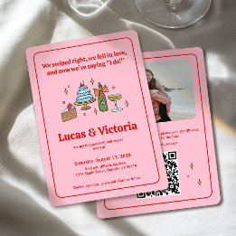 Convite Casamento Fotográfico de Código QR Imísico Rosa-Ro