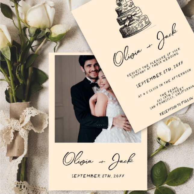 Convite Casamento Fotográfico De Desenho De Retrô Escrito  (Criador carregado)