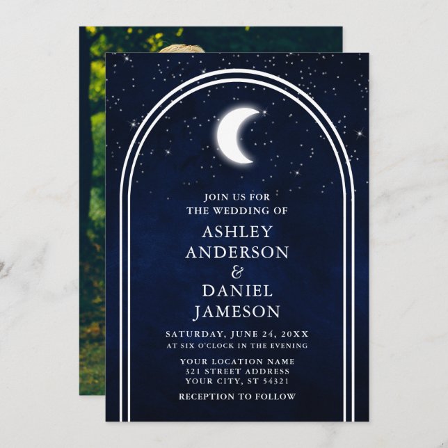 Convite Casamento Fotográfico de Estrelas Celestiais de Ar (Frente/Verso)