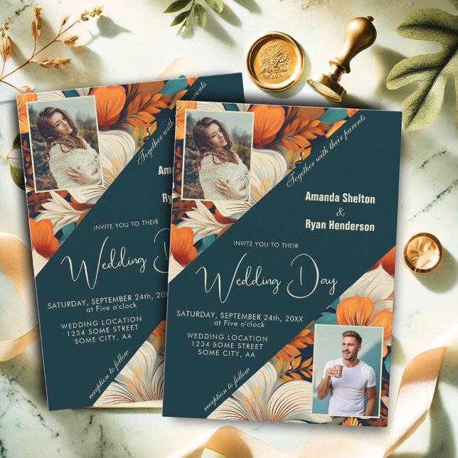 Convite Casamento Fotográfico de Flor Tropical 2 Elegante (Criador carregado)