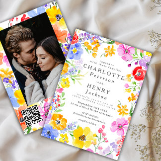 Convite Casamento Fotográfico de Flores de Água Vibrantes