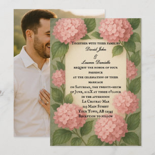 Convite Casamento Fotográfico de Hydrangea Rosa Amigável P