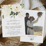Convite Casamento Fotográfico de Hydrangea White Rose Gard<br><div class="desc">Oferecido em digital e impressão — o design apresenta um casal de demonstração na parte traseira que você pode mudar para sua própria foto. Design também apresenta ídrangea branca elegante e elementos de rosa de aquarela. Os elementos florais encontram-se também em tons mistos de branco, marfim, champanhe e outras cores...</div>